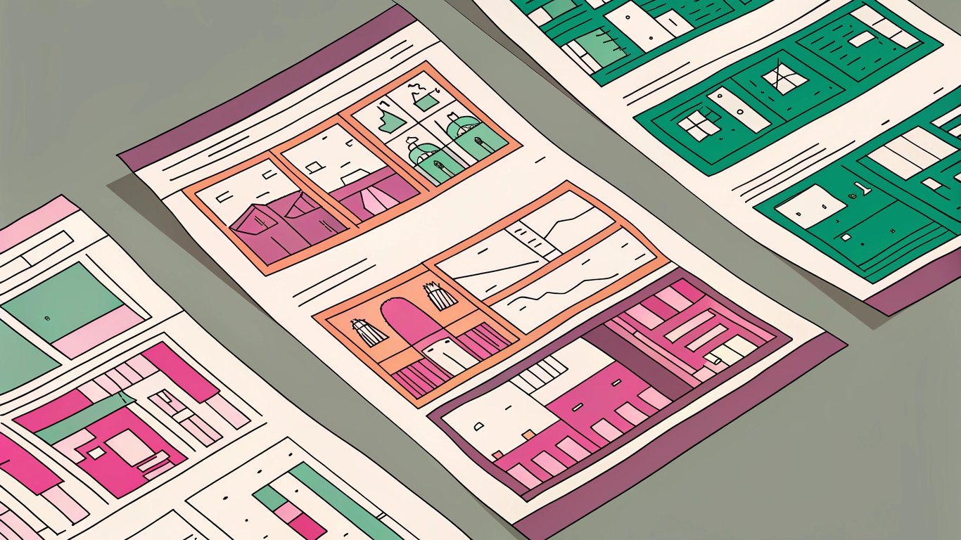 Architectural blueprints representing different blog post formats.