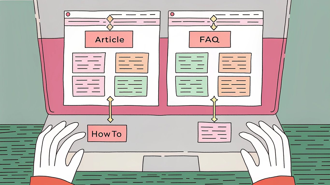 Illustration of structured data (schema markup) organizing webpage content for search engines.