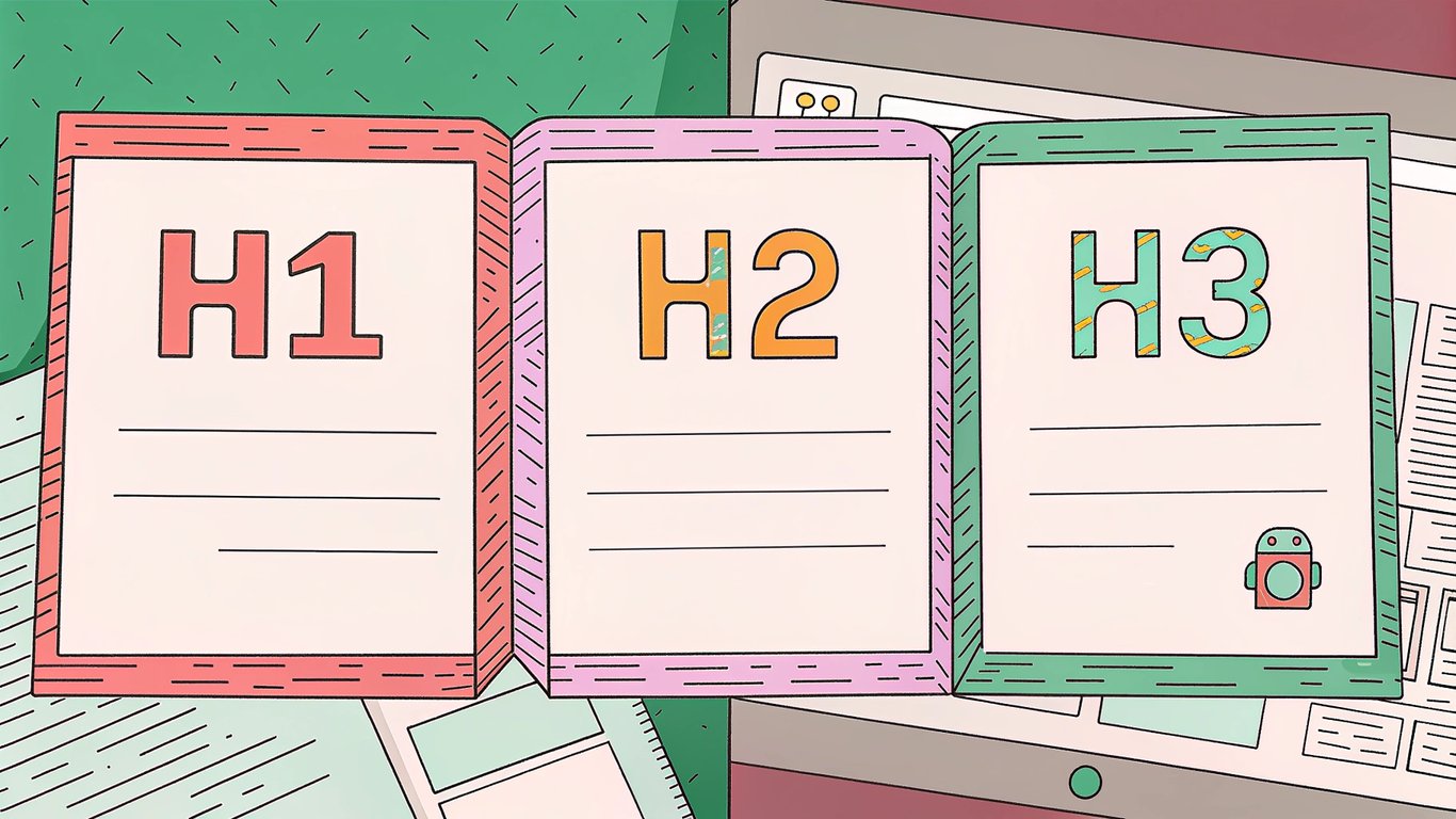 Comparison illustration: one side shows text styled visually, the other shows text with semantic HTML heading tags being understood by a search engine bot and a screen reader.