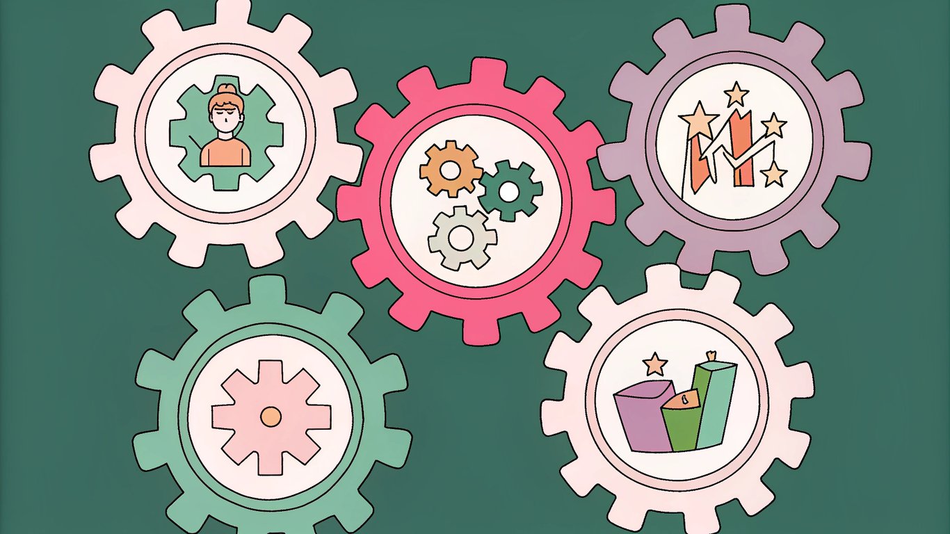Interlocking gears representing the key factors for evaluating AI content generators.