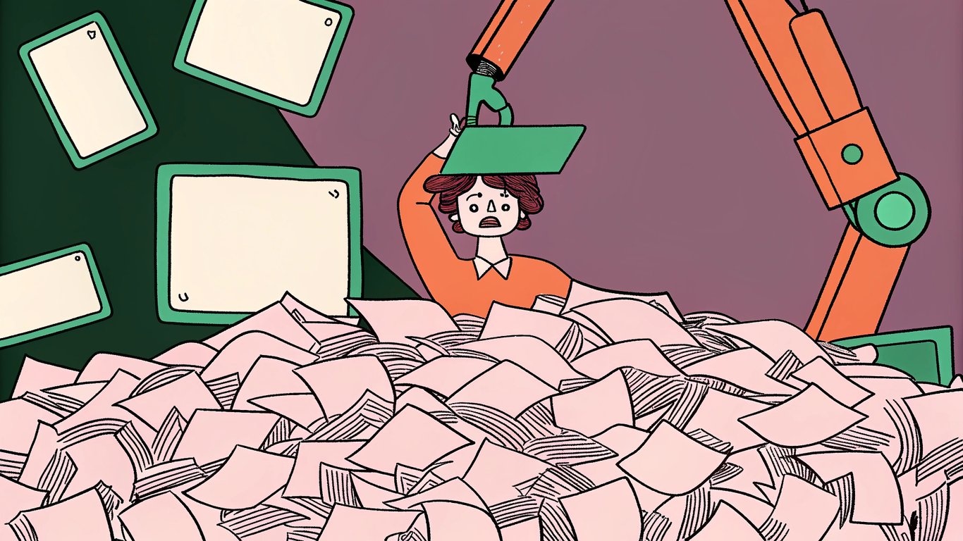 AI assistant helping a person manage a large volume of content creation tasks.