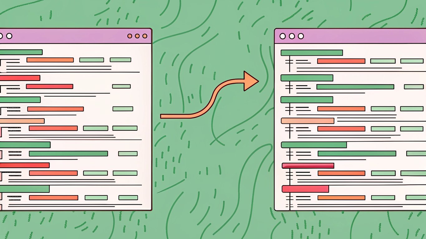 Visual comparison of raw HTML code versus content with structured data labels.
