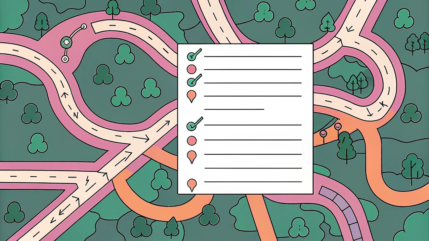 Illustration of a strategic roadmap leading to a prioritized list of content optimization tasks.