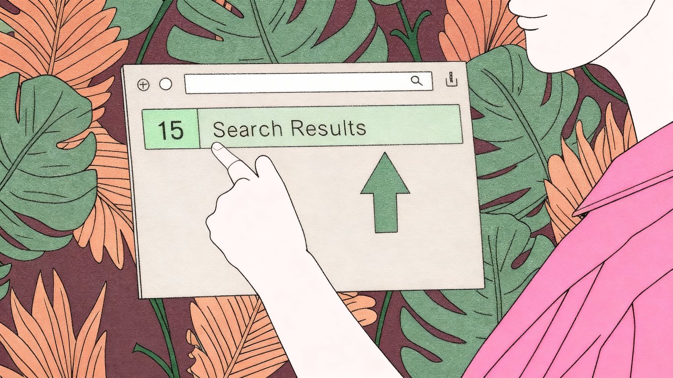 Illustration of a search result on page 2, close to reaching page 1, with an arrow pointing towards higher rankings.