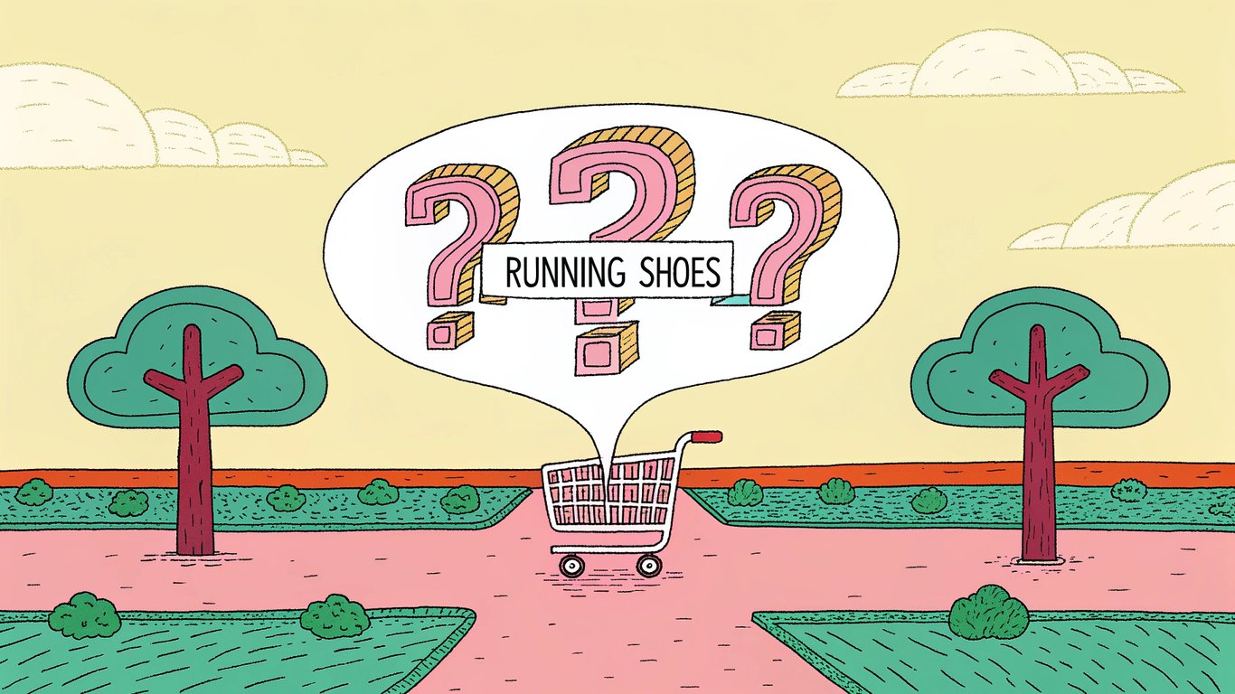 One keyword 'running shoes' splitting into three different paths representing informational, transactional, and commercial investigation search intents.