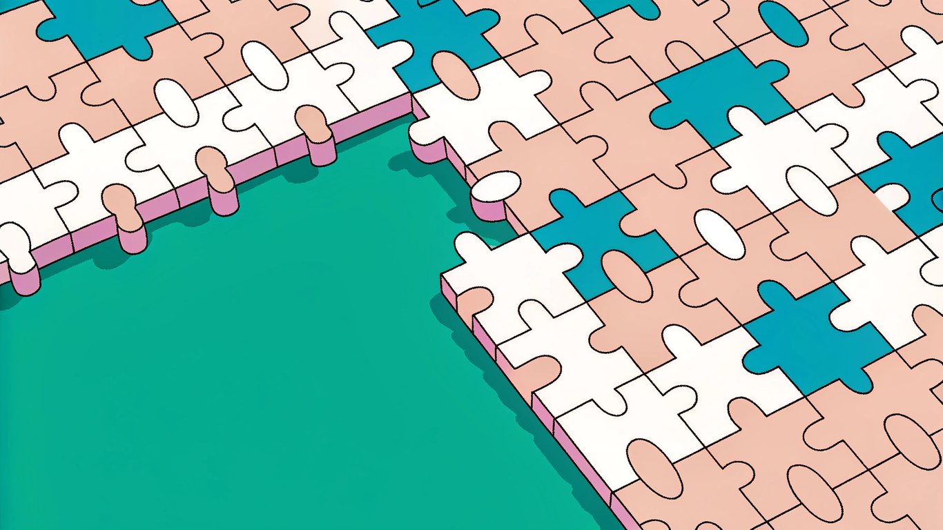 Illustration of a jigsaw puzzle with missing pieces being filled in, symbolizing content gap analysis and optimization.