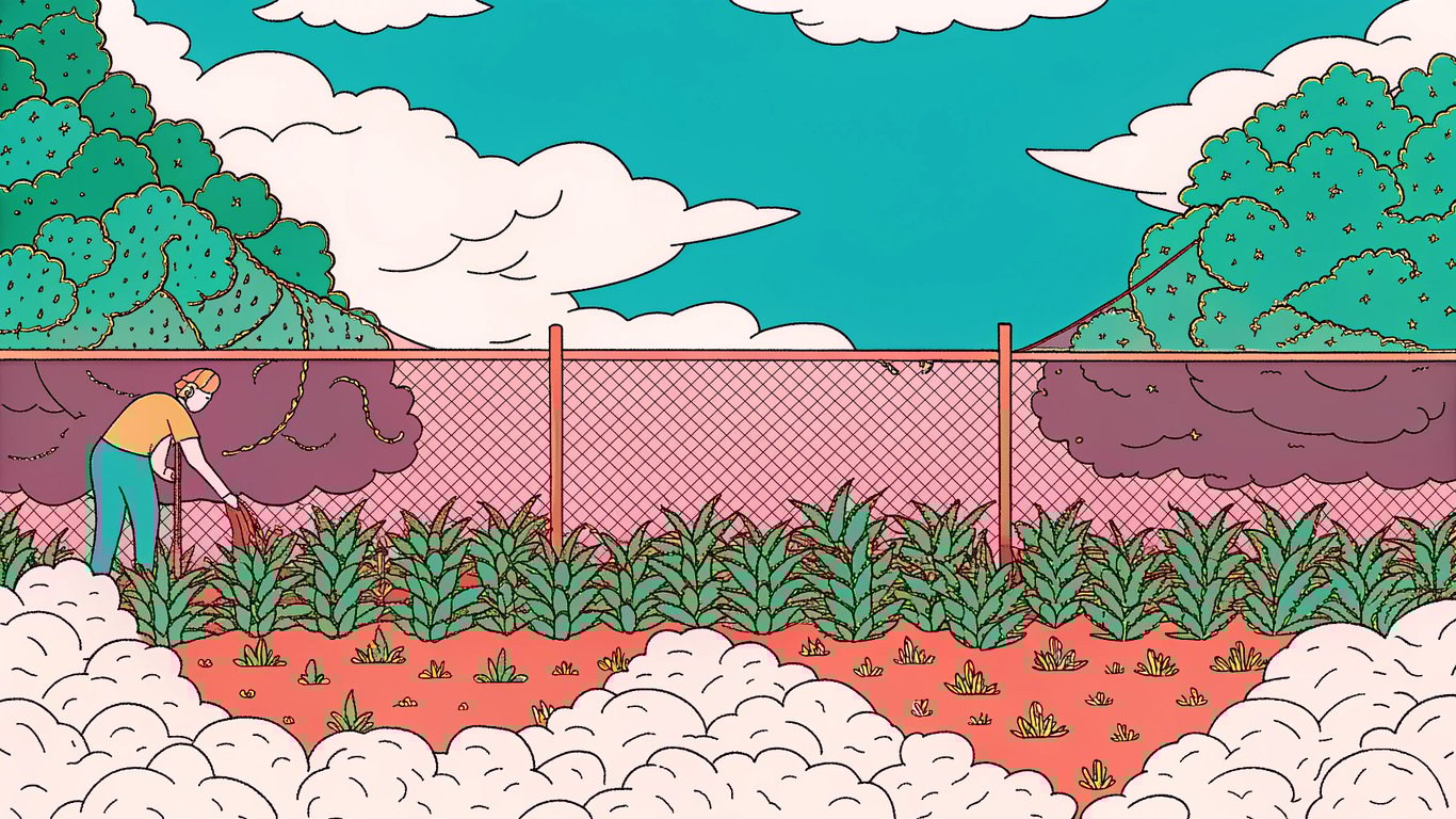 Illustration of a person tending a garden, representing an owned email list.