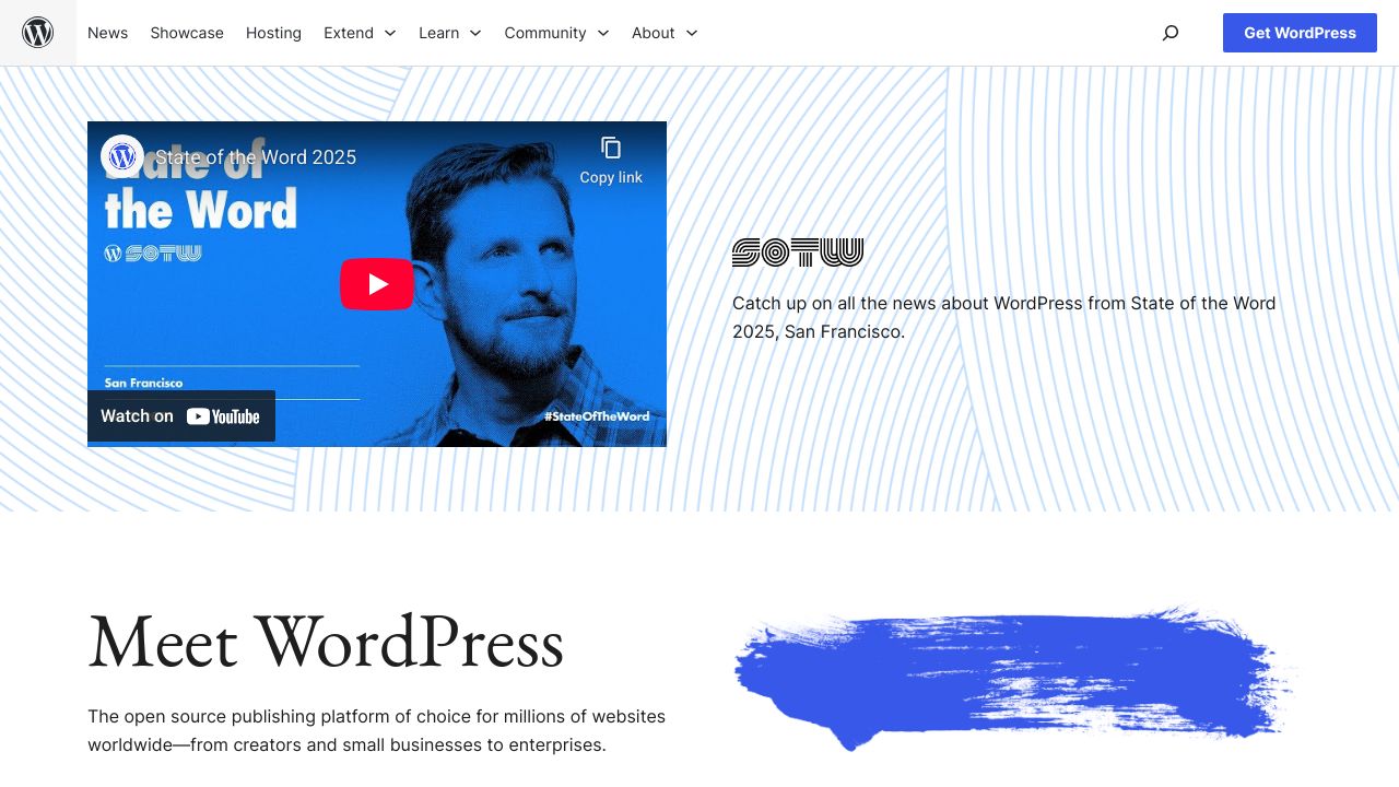 Screenshot of the WordPress.org homepage.
