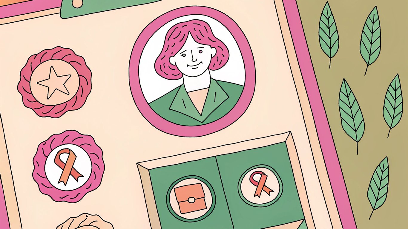 A profile icon adorned with badges and symbols indicating various professional qualifications and achievements.