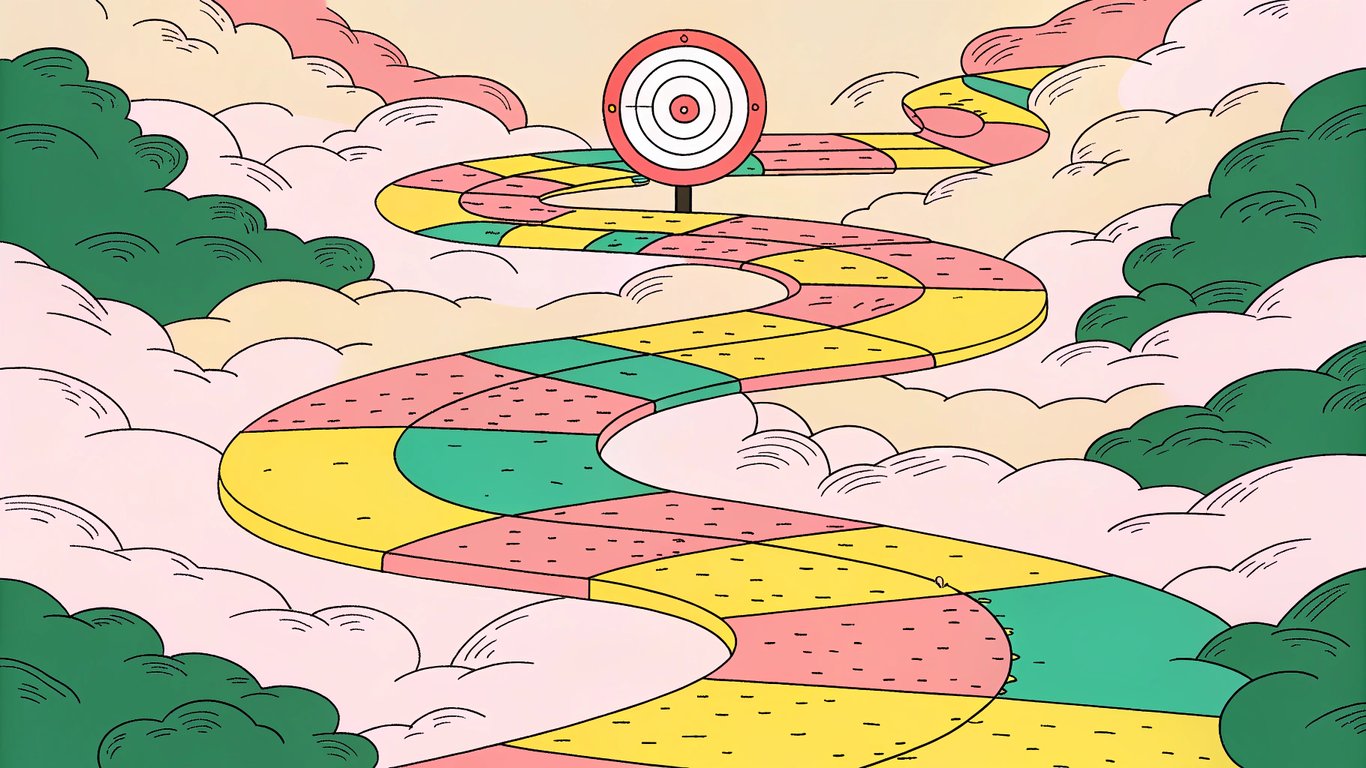 A visual representation of a multi-step process leading to a target, symbolizing the systematic approach to finding focus keywords.