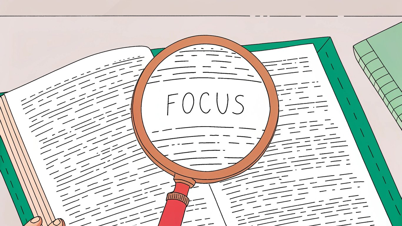 A magnifying glass focusing on a specific keyword, symbolizing the concept of a focus keyword.