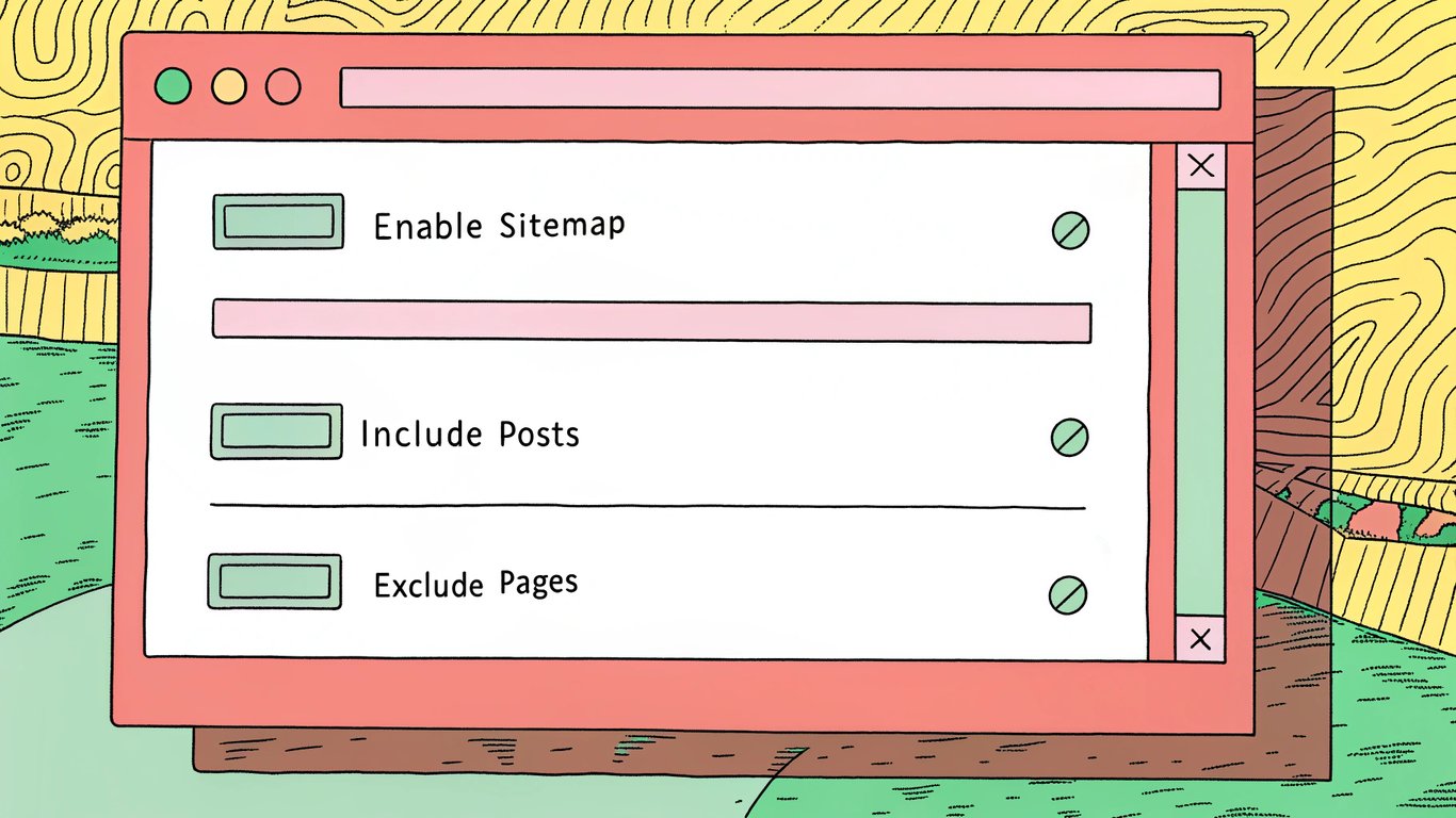 A conceptual interface showing various settings and controls for customizing an XML sitemap within a plugin.