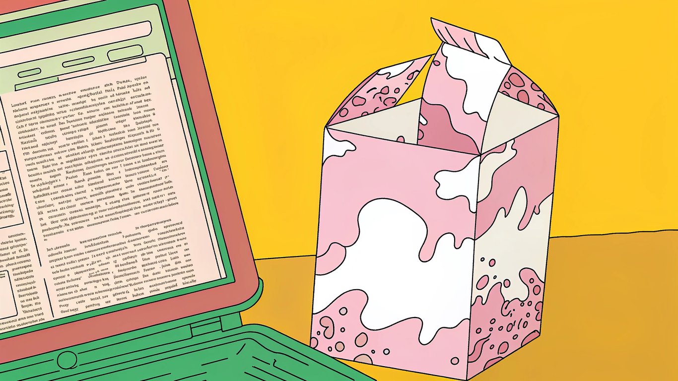 Illustration of a spoiled milk carton next to a neglected, outdated blog post on a screen, symbolizing content that ages poorly.