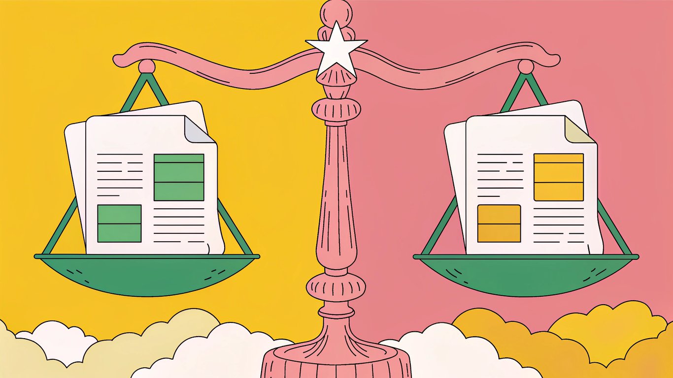 A scale balancing high-quality content against low-quality content, symbolizing Google's ranking criteria.