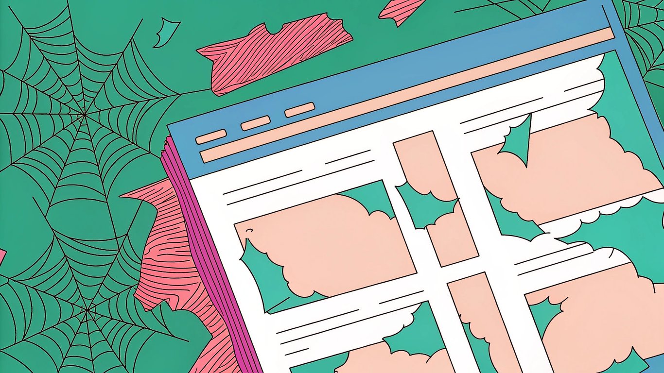 A visual representation of an outdated and broken blog post page with cobwebs.