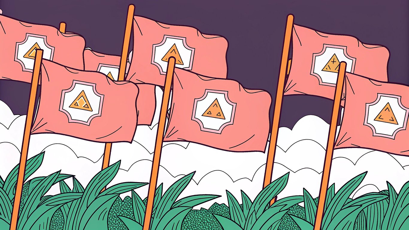 Illustration of several red flags with warning symbols, representing common pitfalls and deceptive promises from SEO agencies.