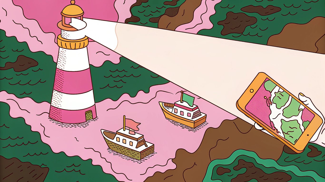 A lighthouse guiding search queries to a website page, symbolizing a focus keyword.