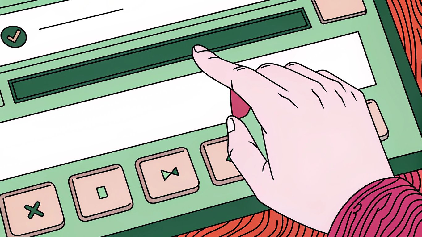 A hand selecting an option and clicking save on a digital settings interface.