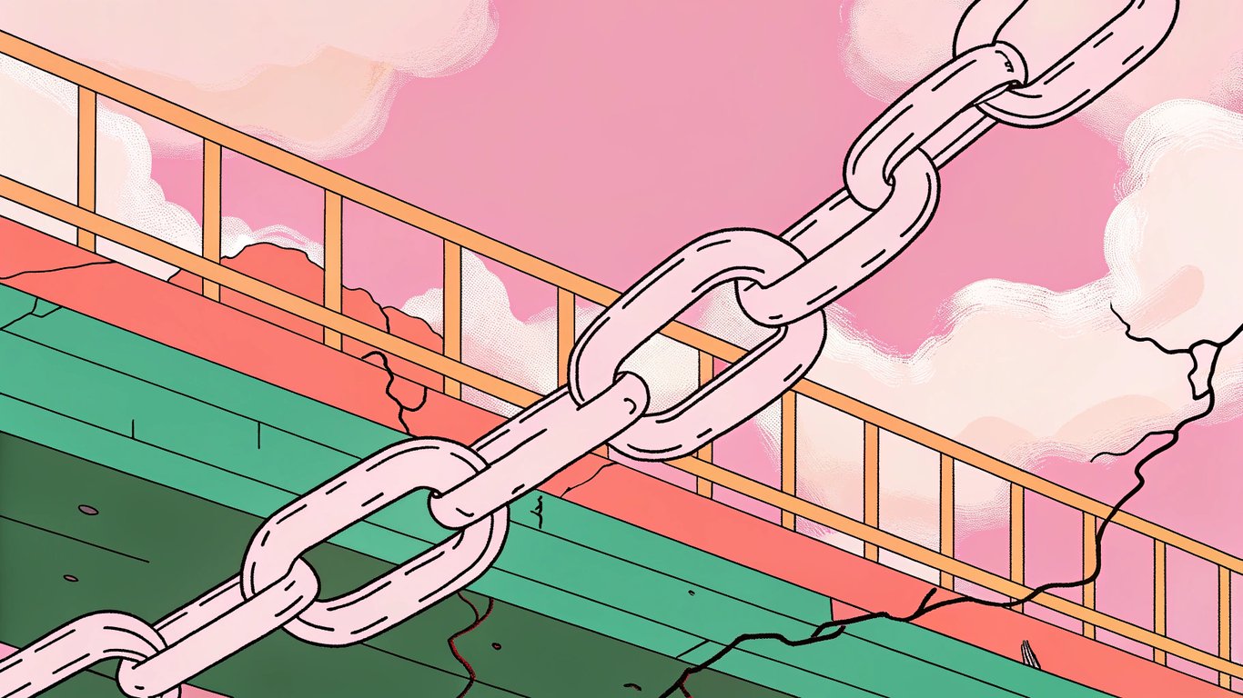 Illustration of a broken chain link, representing link rot and technical decay on the web.