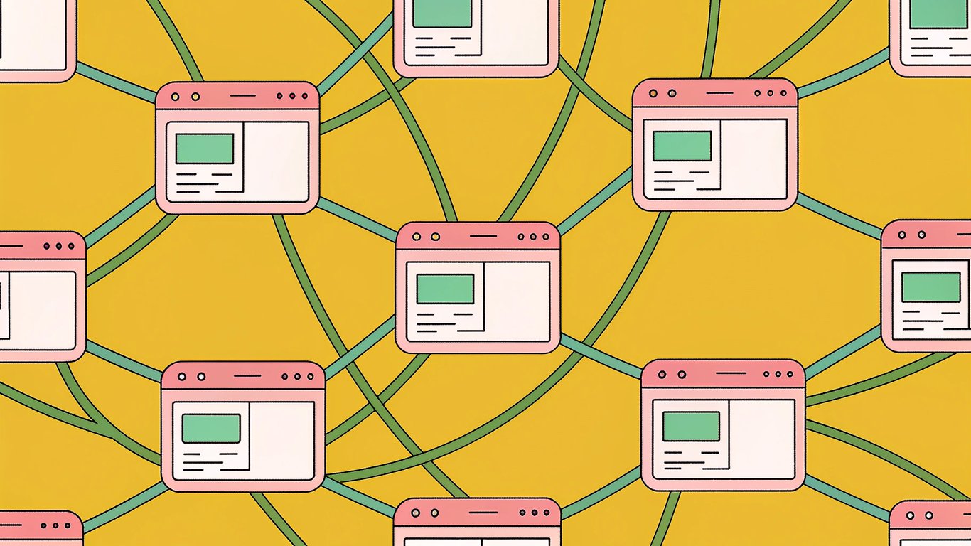 Visual representation of link equity flowing through a website, with a central page distributing power to interconnected pages.