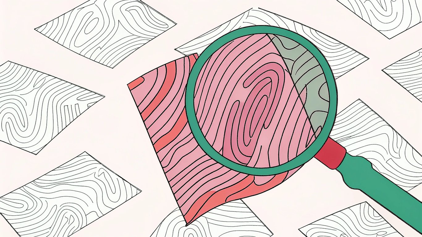 Illustration of text analysis resembling a fingerprint scan, symbolizing AI content detection.
