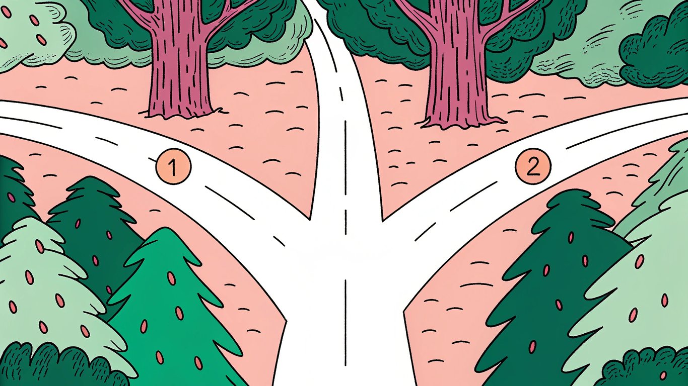 A visual representation of two content paths: a linear, step-by-step journey and a branching path with multiple independent options.