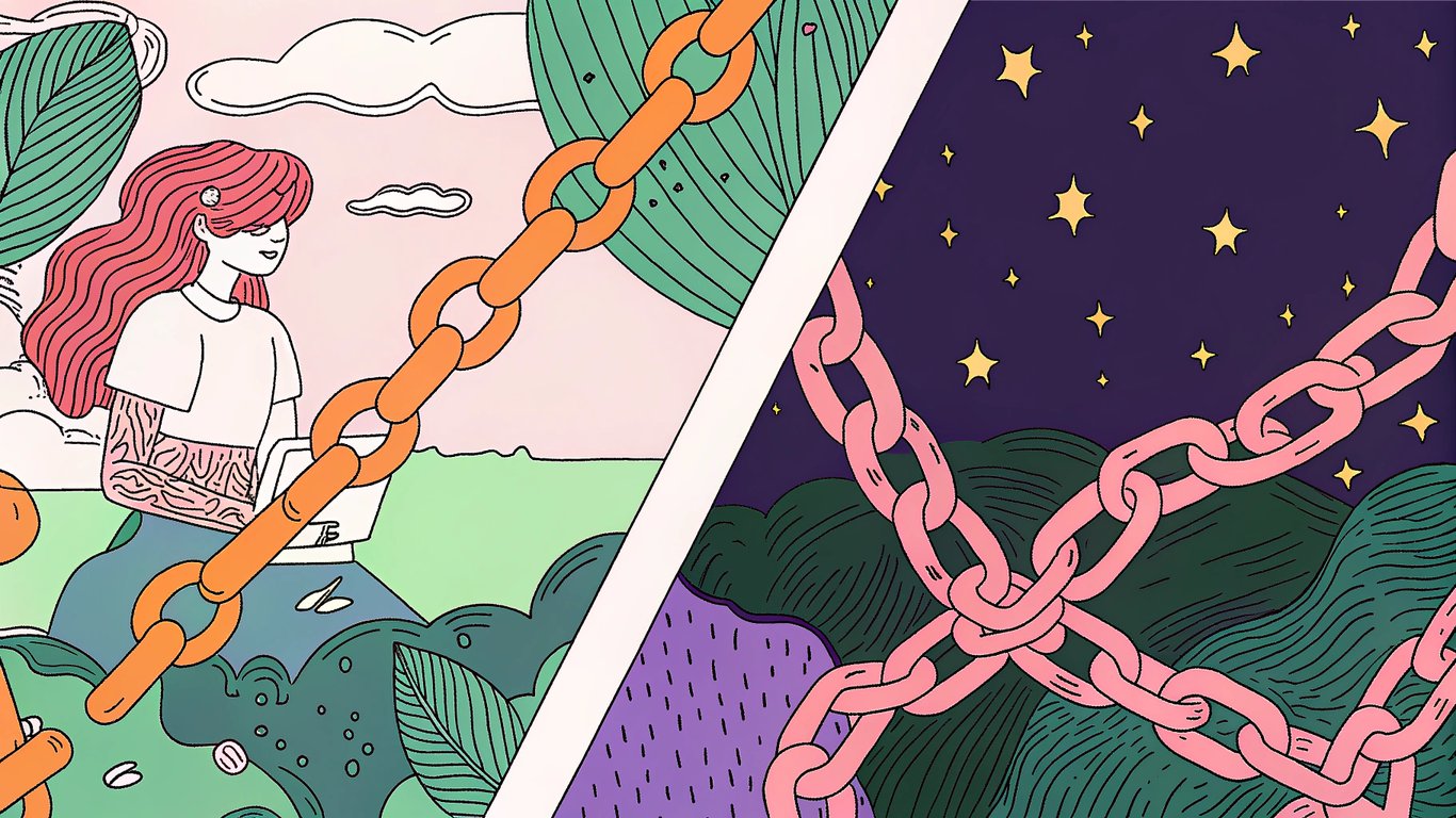 Two contrasting web pages, one showing over-optimization with too many links, and the other showing under-linking with too few.