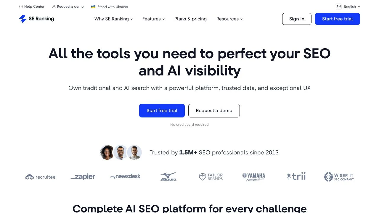 SE Ranking homepage screenshot