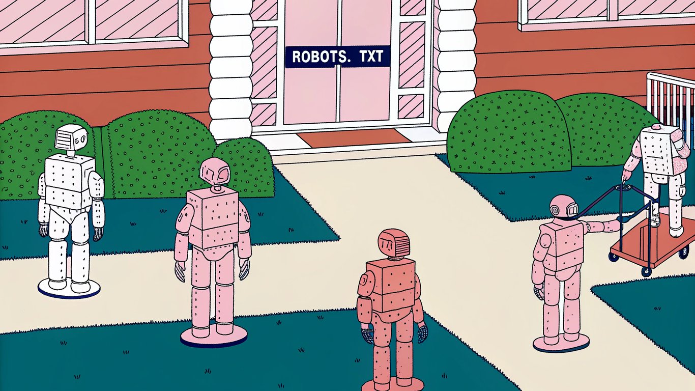 Internet bots being guided by a robots.txt file, directing them to crawl certain parts of a website and disallowing others.