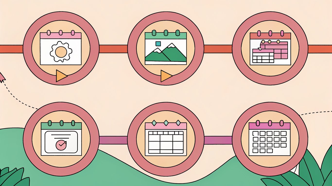 Illustration of a timeline showing key moments to conduct a content audit, including website redesigns, traffic declines, and regular maintenance.