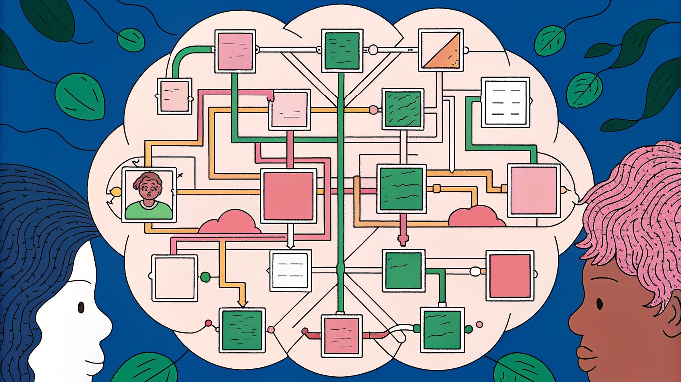 Visual metaphor for Google's semantic search, showing a network of interconnected ideas and entities.