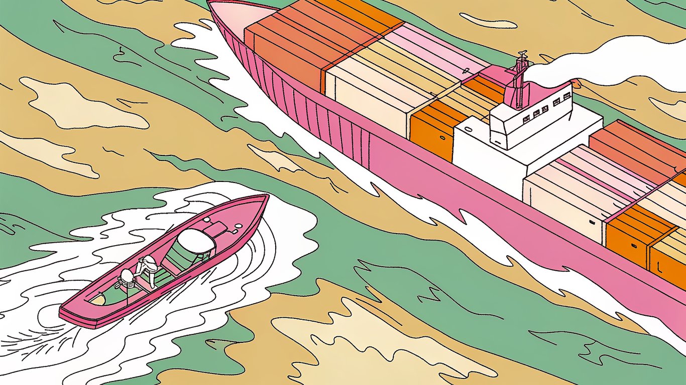 Metaphorical image of a small, agile boat outmaneuvering a large ship, representing a niche site's success over a large general competitor.