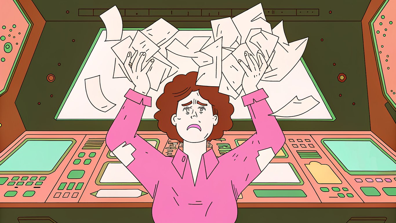 A person looking frustrated at a messy document generated by an AI tool.