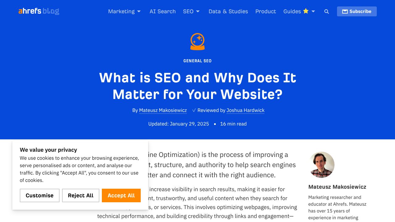 Screenshot of a blog post on Ahrefs with a visible table of contents on the side.