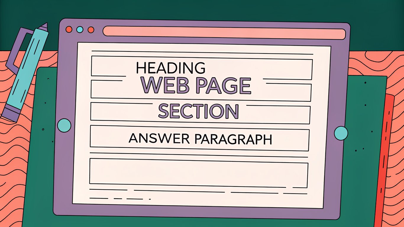 Illustration of a web page section showing a question-formatted heading followed by a short, direct answer paragraph.
