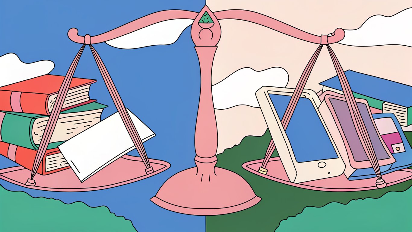 A balanced scale representing an organized editorial calendar.