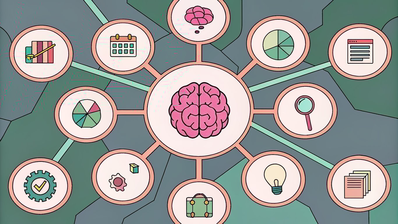 An illustration of various data points and icons (traffic, search, calendar, competitor) converging towards a central point, symbolizing content freshness signals.