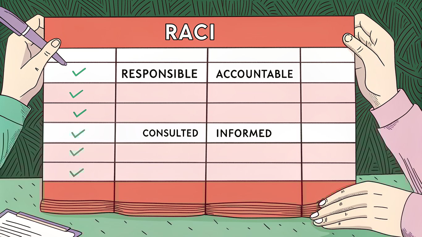 Illustration of a RACI matrix defining roles and responsibilities for various content tasks.