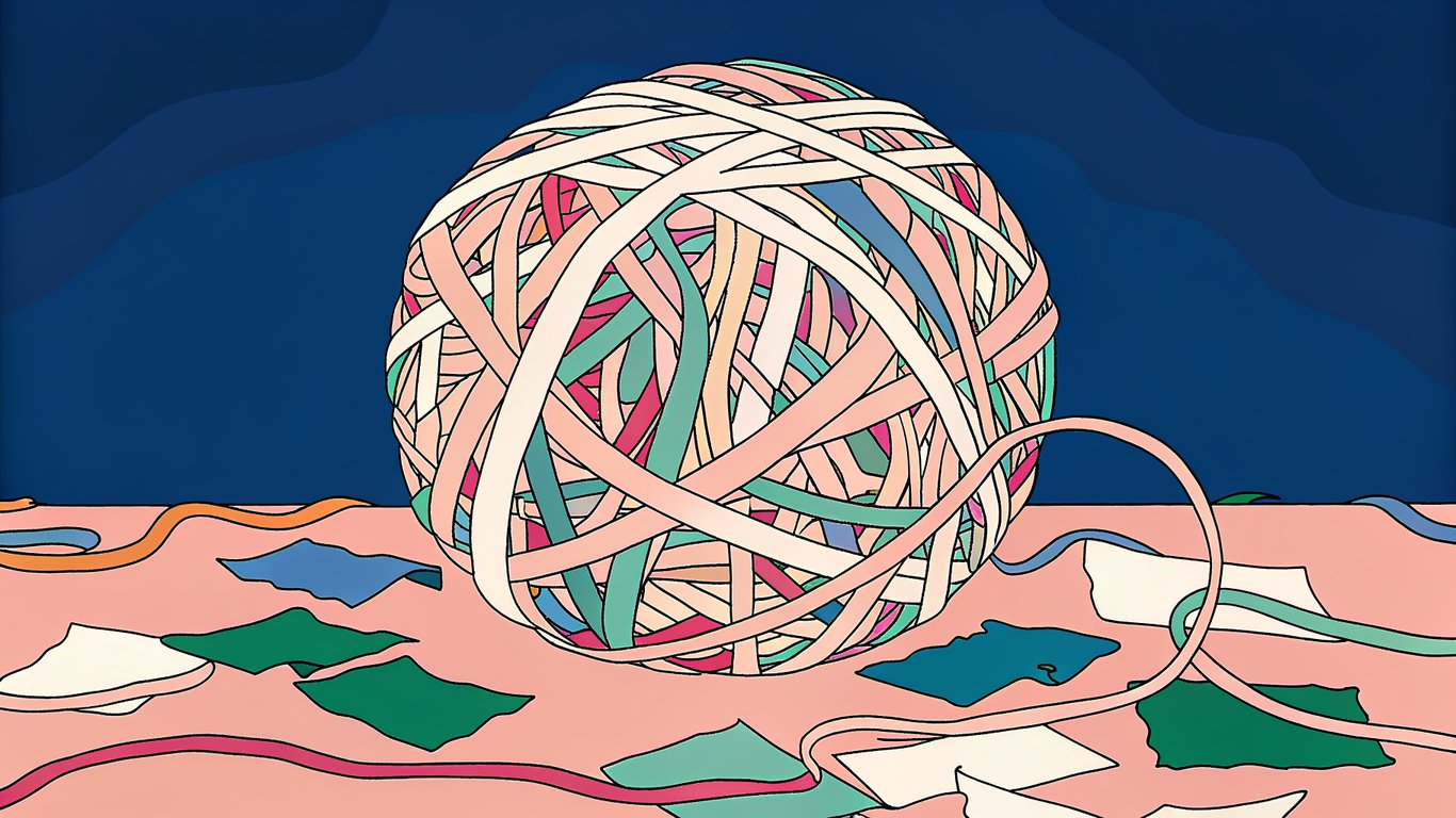 A tangled mess of yarn representing disorganized and confusing content tags.