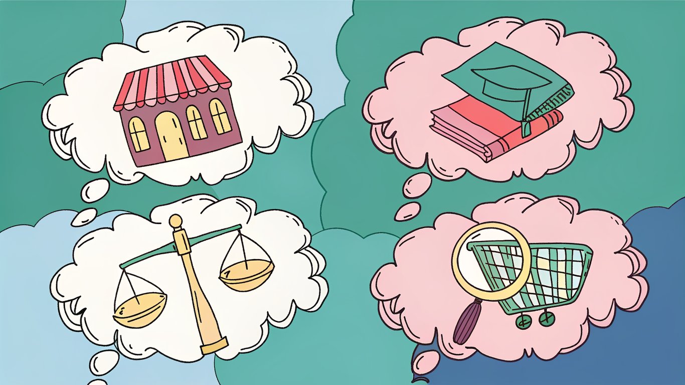 Illustration of four distinct search intent types: informational, navigational, commercial, and transactional.