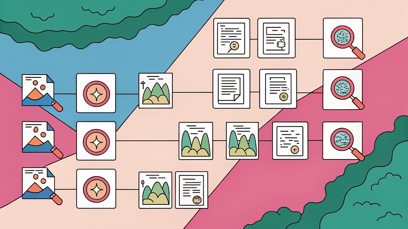 Illustration of a systematic content mapping workflow, showing steps from research to brief creation.