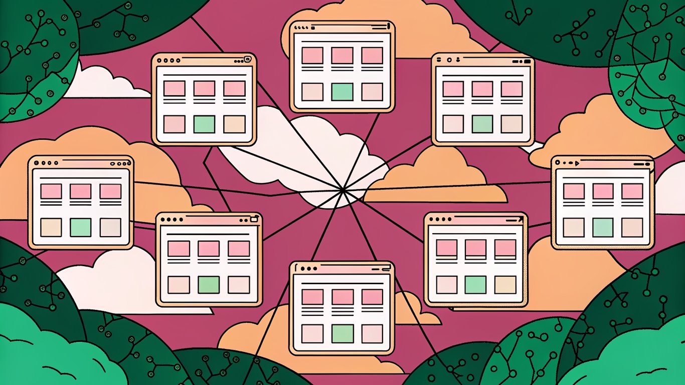 Illustration of a website's content architecture with category pages as central hubs.
